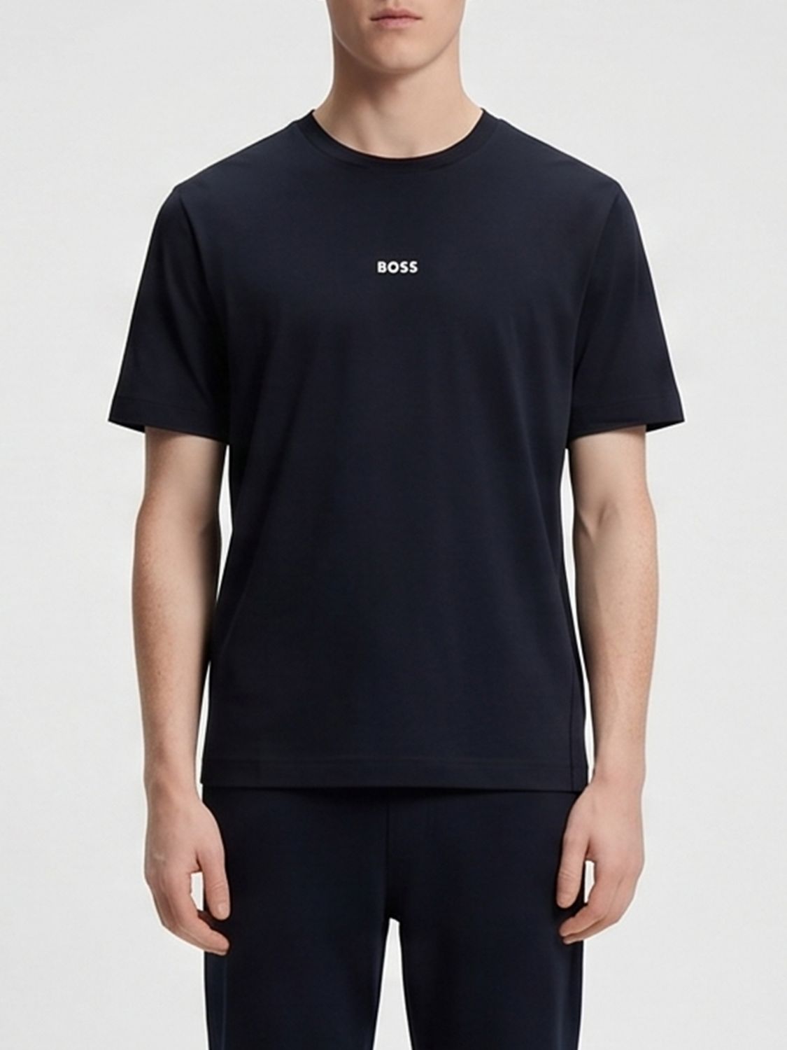 Boss Crew Neck Stretch-Cotton T-shirt with Contrast Chest Logo