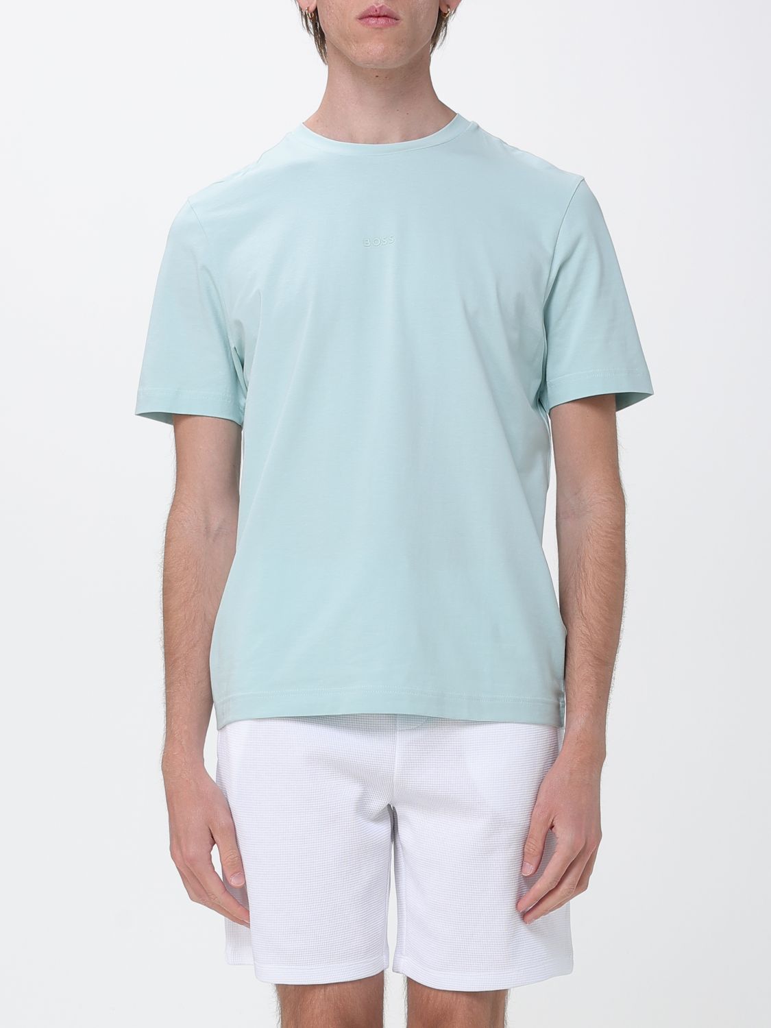 BOSS T-Shirt aus Stretch-Baumwolle mit Rundhals und Kontrastlogo