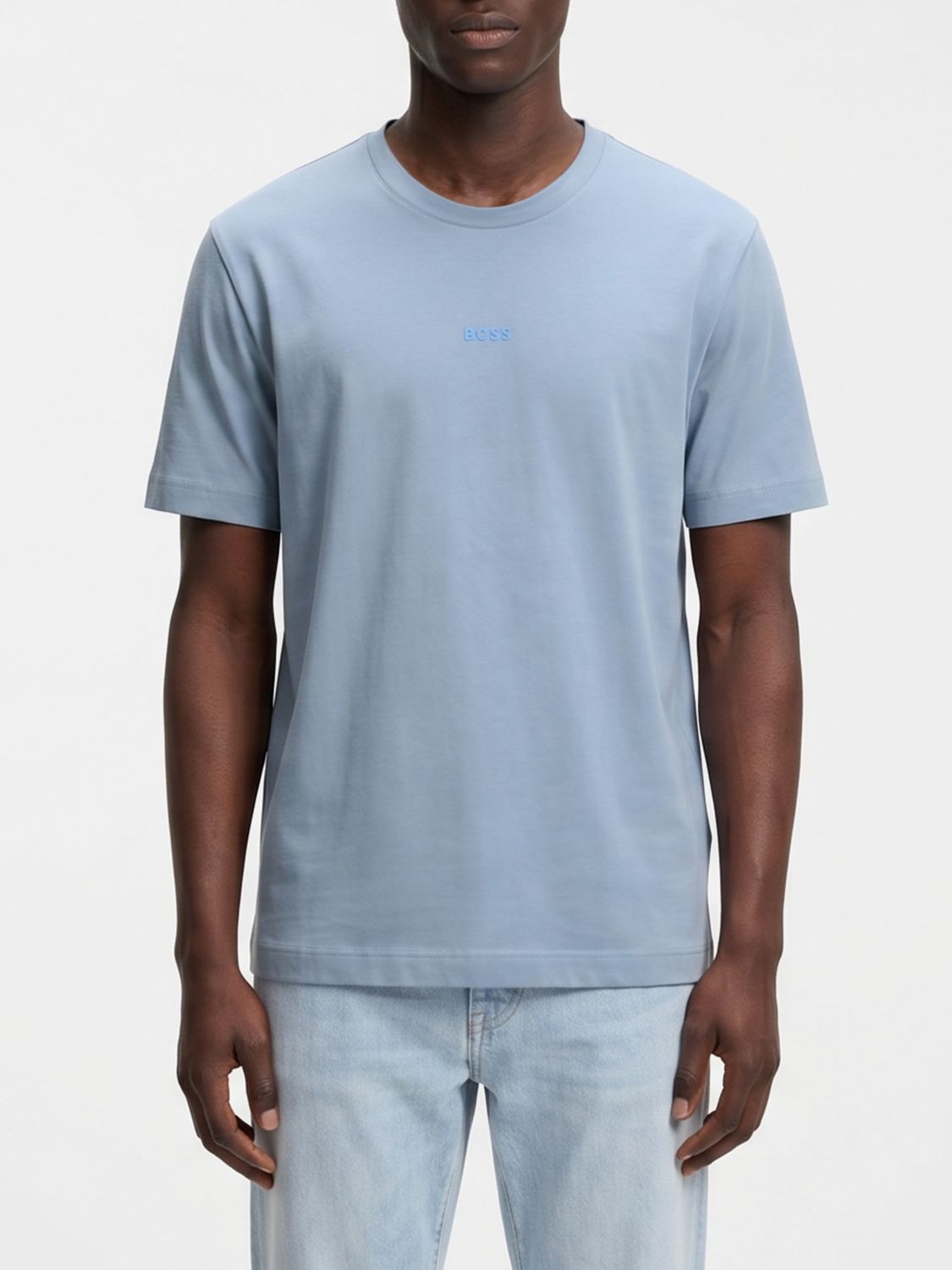 BOSS T-shirt girocollo in cotone stretch con logo a contrasto sul petto