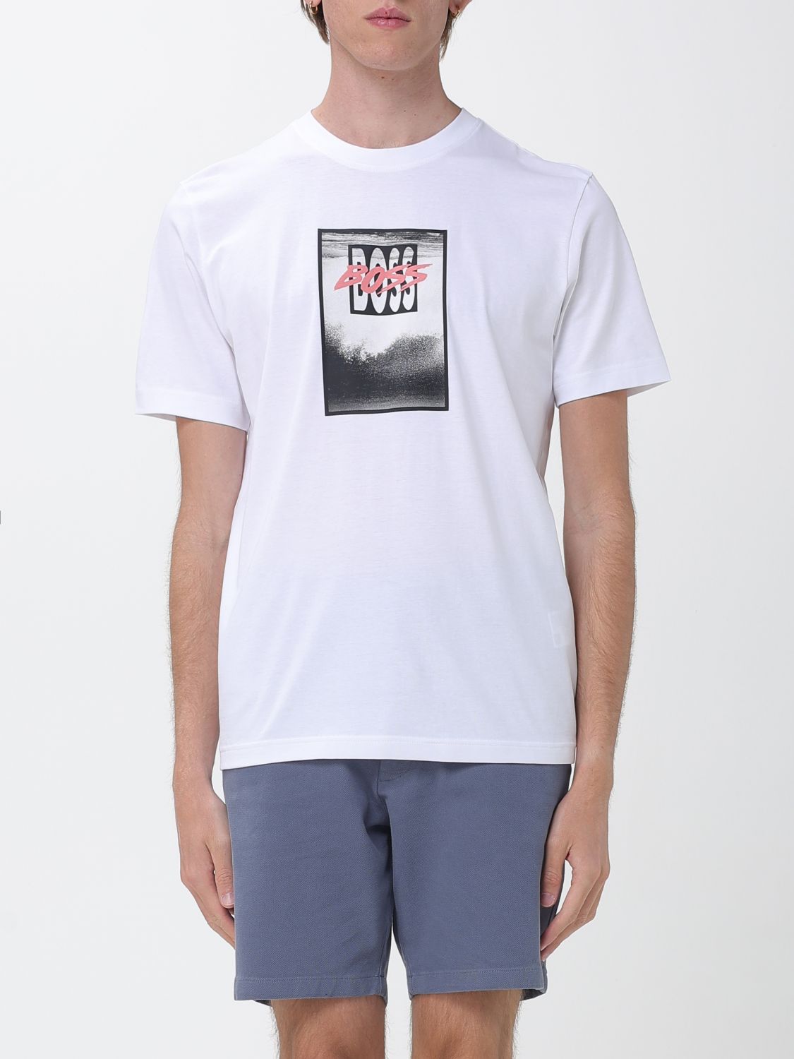 Boss Crew Neck Pure Cotton T-shirt with Printed Front Logo