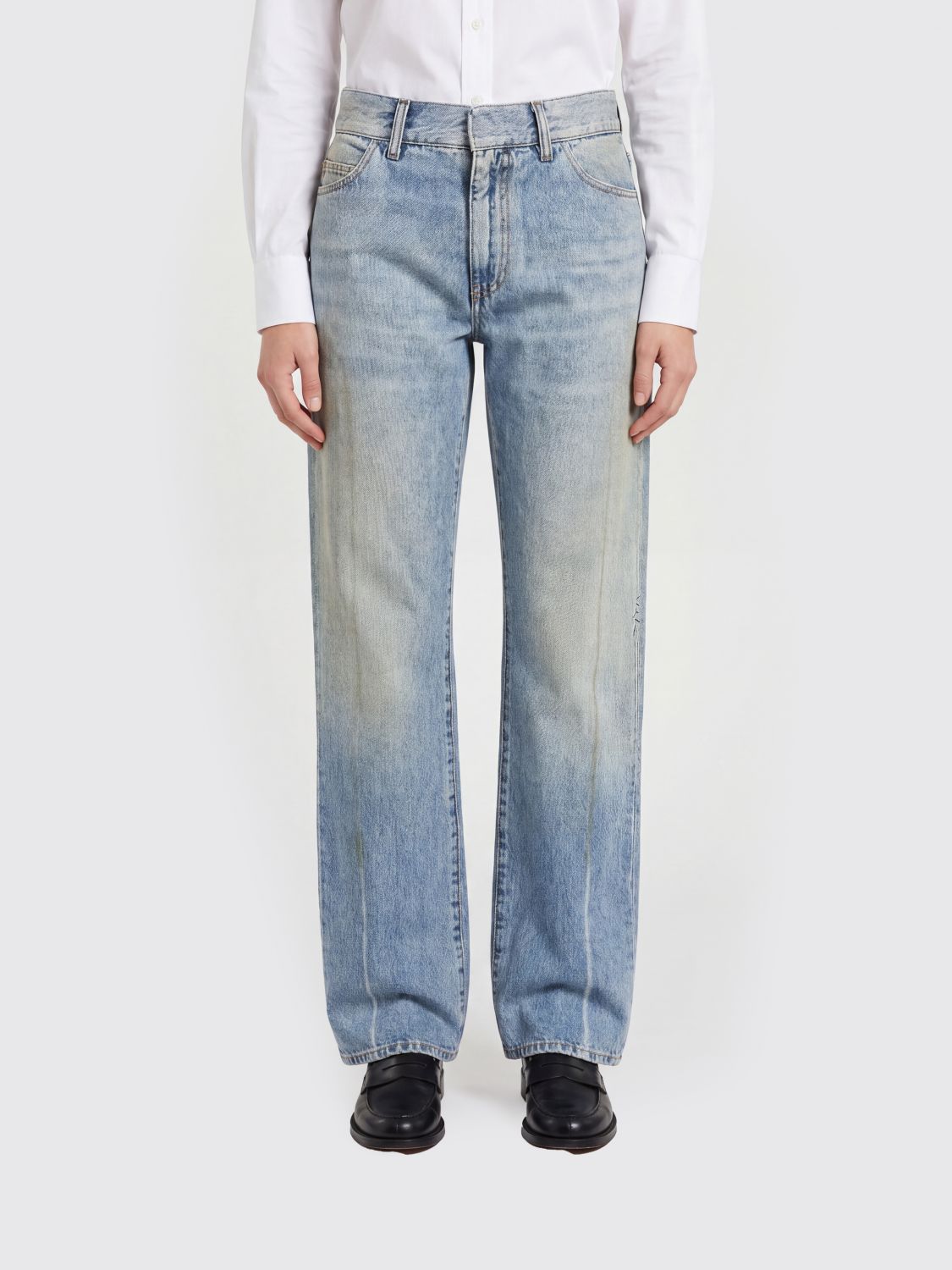 MM6 MAISON MARGIELA High-Waisted Straight Leg Jeans with a Worn Effect　MM6 MAISON MARGIELA 着用感のあるハイウエスト ストレートレッグ ジーンズ MM6