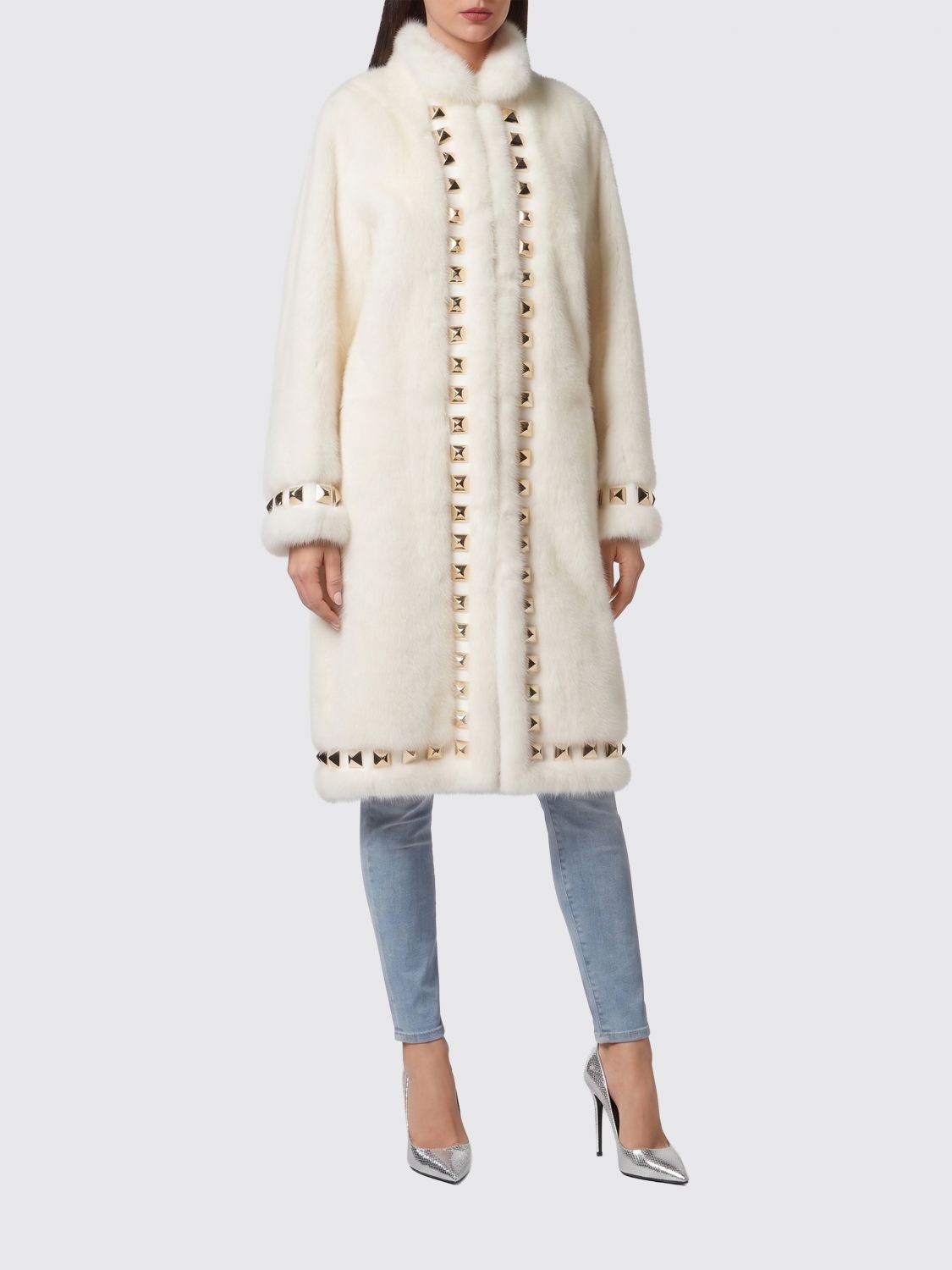 PHILIPP PLEIN Cappotto monopetto in pelliccia di visone con borchie