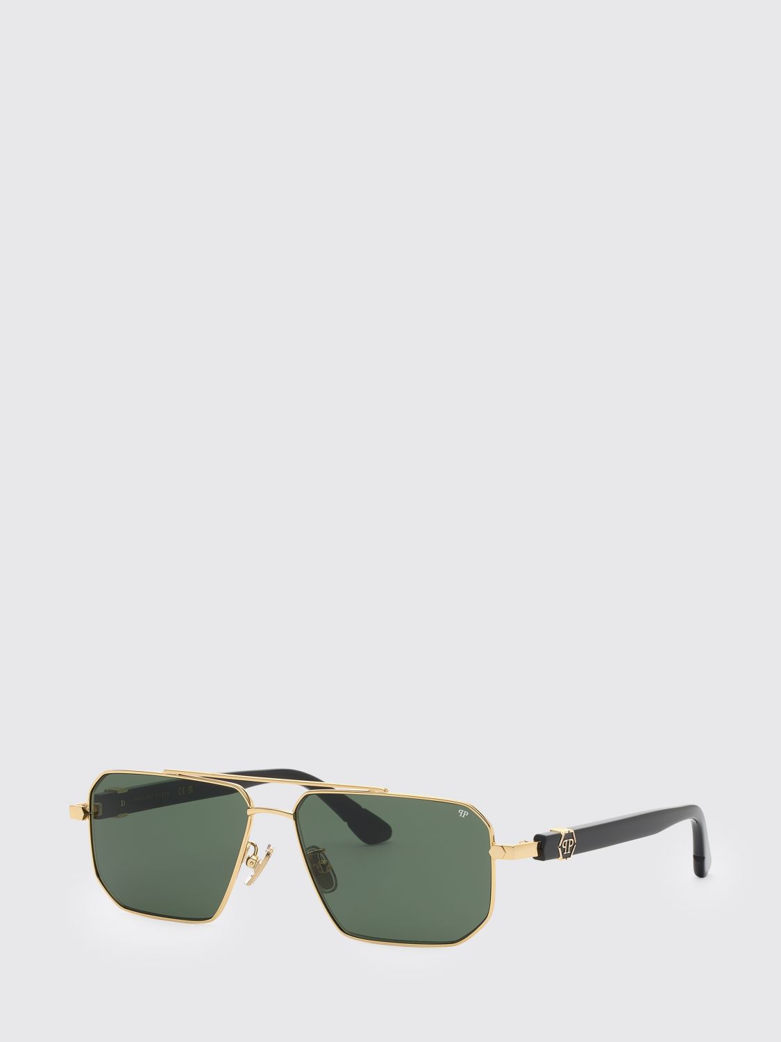 PHILIPP PLEIN metal aviator sunglasses with double bridge and hexagon logo