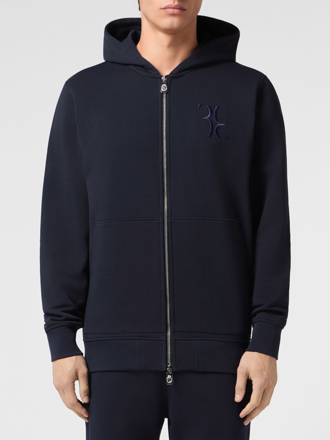 BILLIONAIRE Baumwoll-Kapuzenjacke mit Reißverschluss und gesticktem Logo