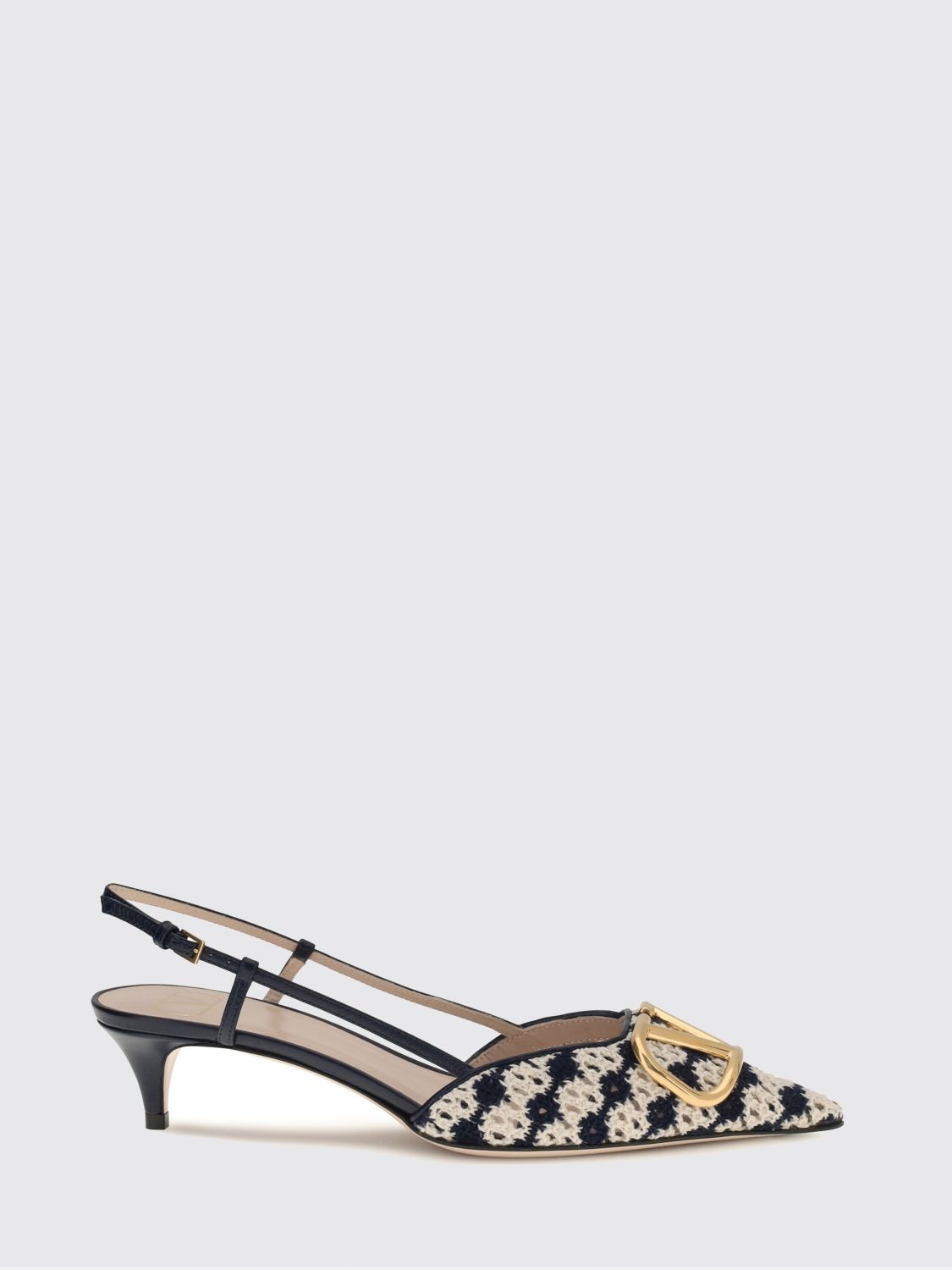 VALENTINO GARAVANI Slingback VLogo Signature in crochet ricamato con tacco basso