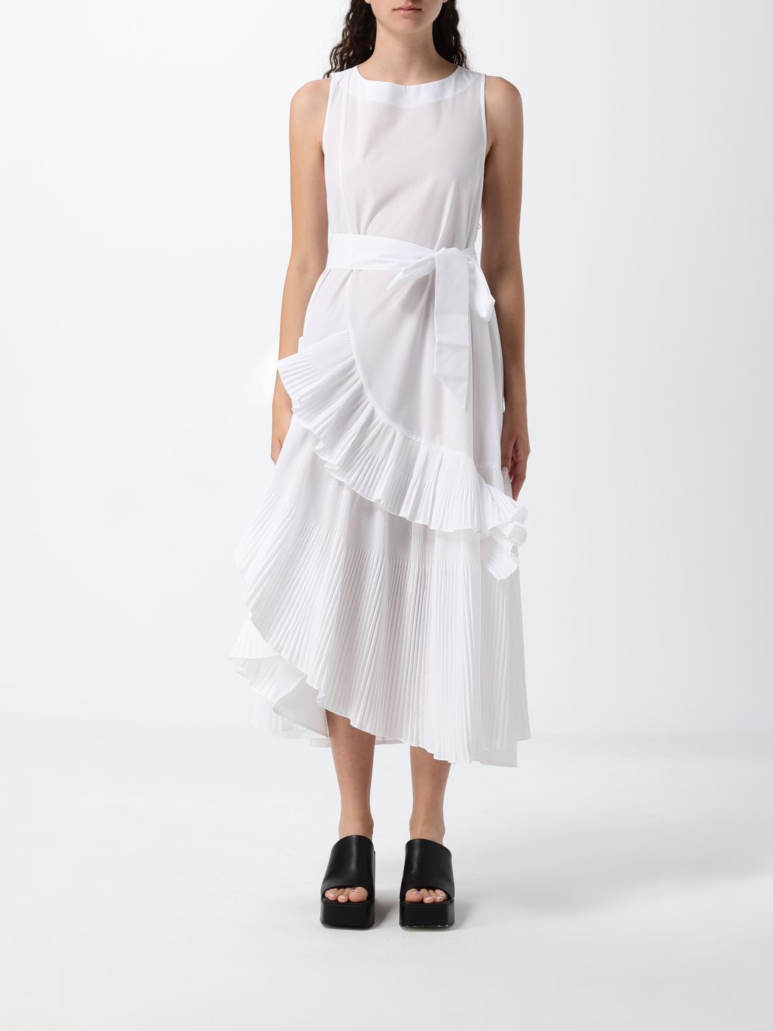 MEIMEIJ Asymmetrical Off-the-Shoulder Cotton Poplin Midi Dress with Ruffles