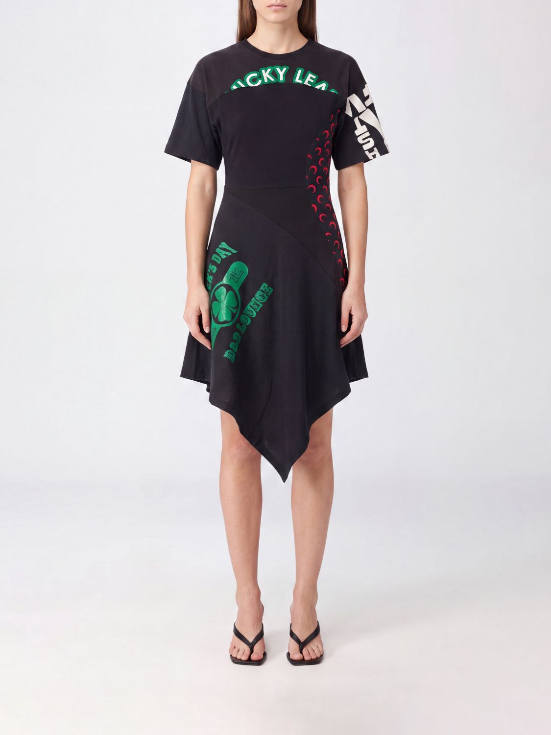MARINE SERRE Asymmetric Crescent Moon Print Cotton Midi Dress