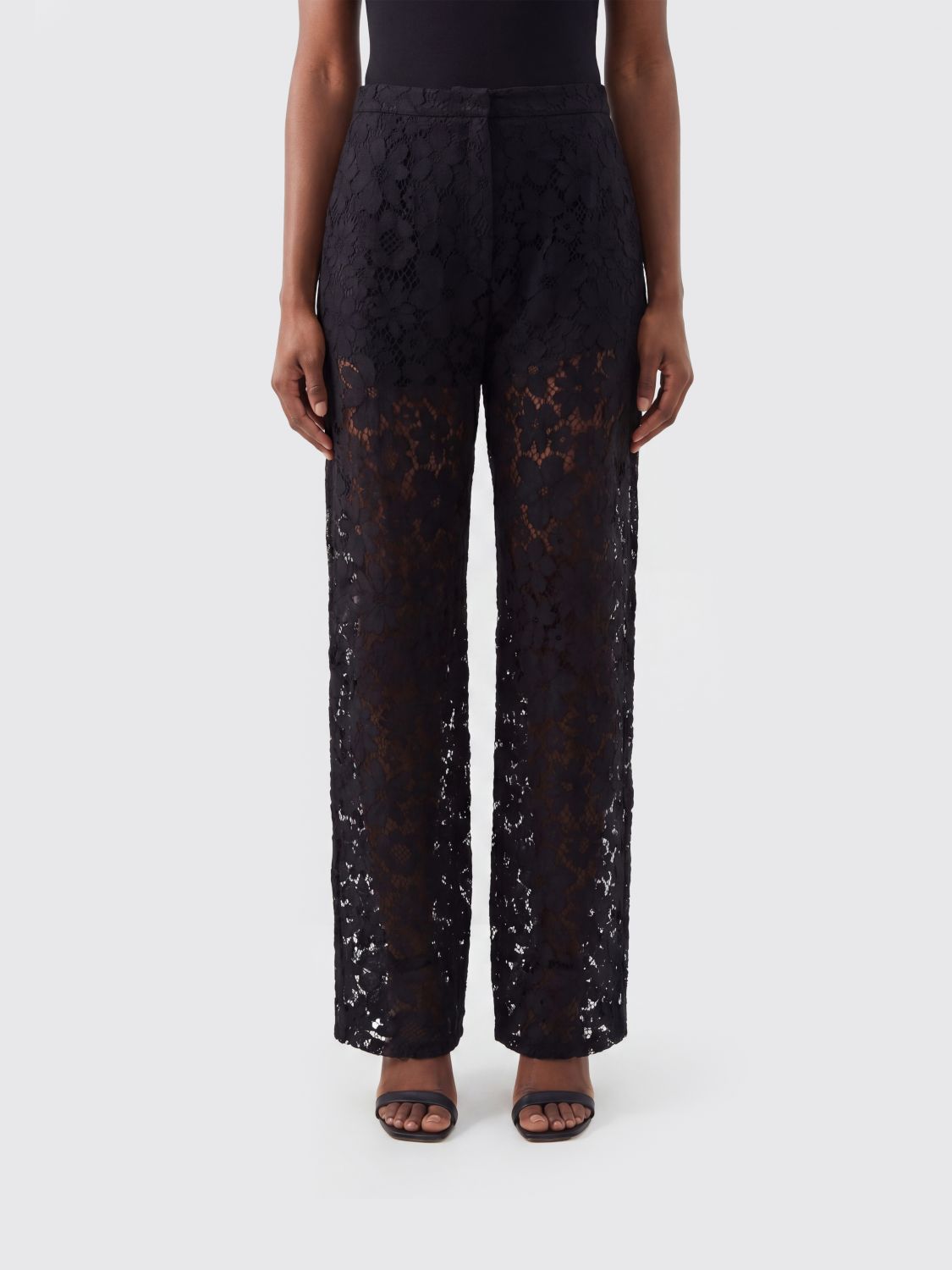 FENDI Pantaloni palazzo a vita alta in pizzo con gamba dritta