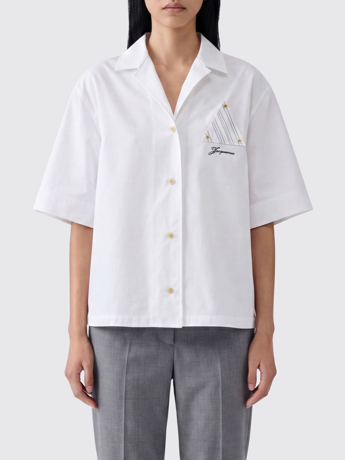 JACQUEMUS Relaxed Fit Cuban Collar Bowling Shirt in Cotton with Contrast Logo
