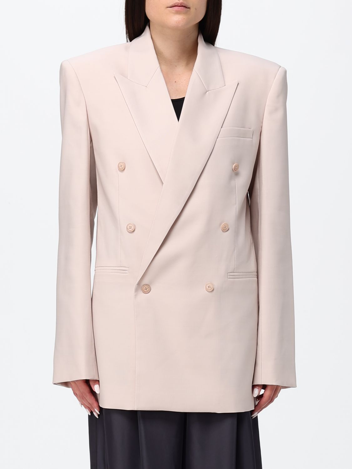 THE FRANKIE SHOP Blazer doppiopetto slim fit in misto lana con rever a lancia
