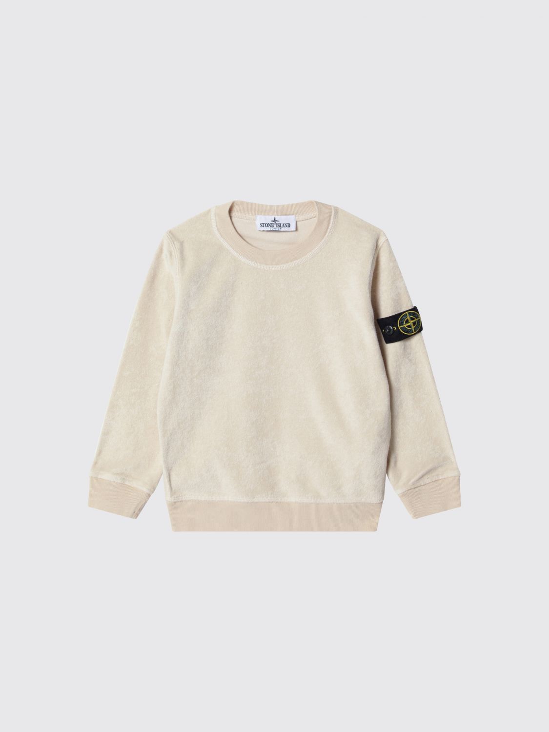 STONE ISLAND JUNIOR Felpa girocollo da bambino in cotone con logo patch