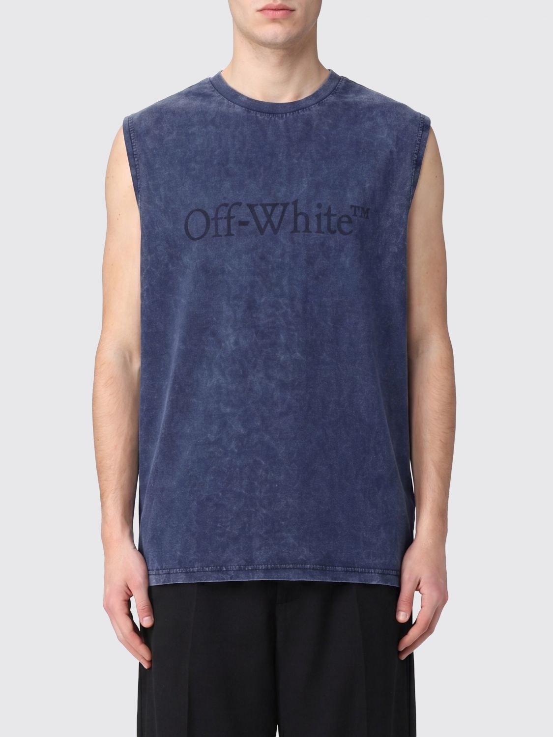 Off-White Canotta in cotone con girocollo e logo tono su tono