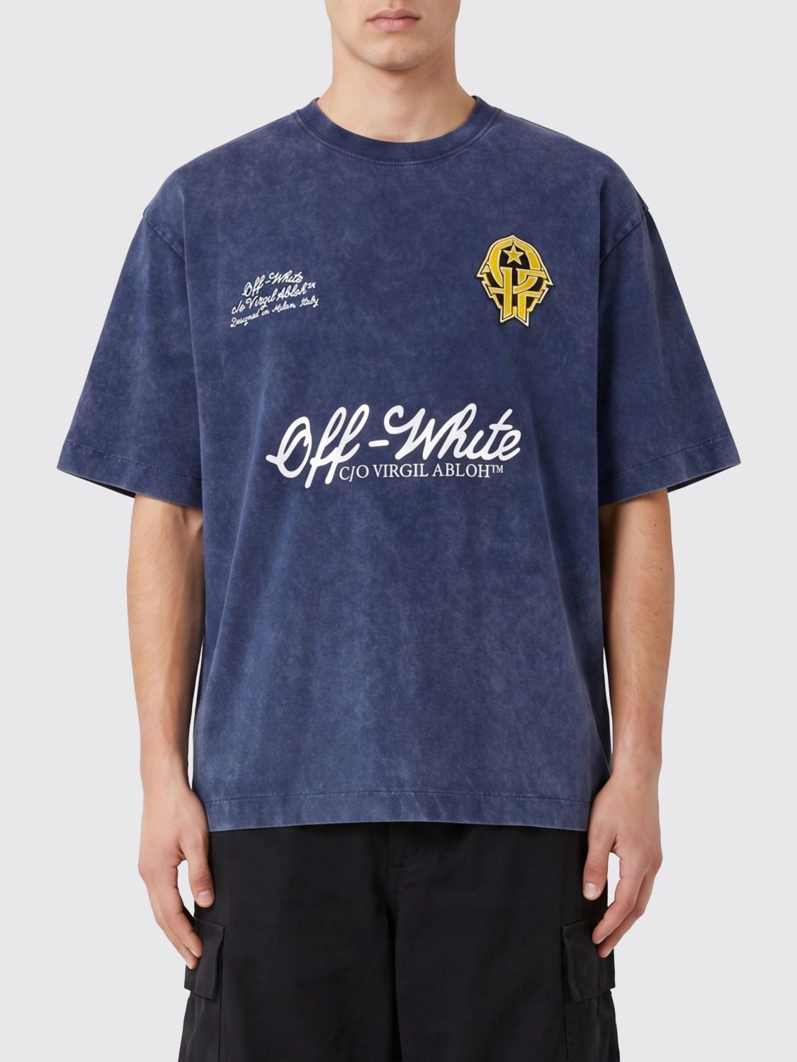 Off-White Contrasting Logo Cotton T-Shirt with Dropped Shoulders