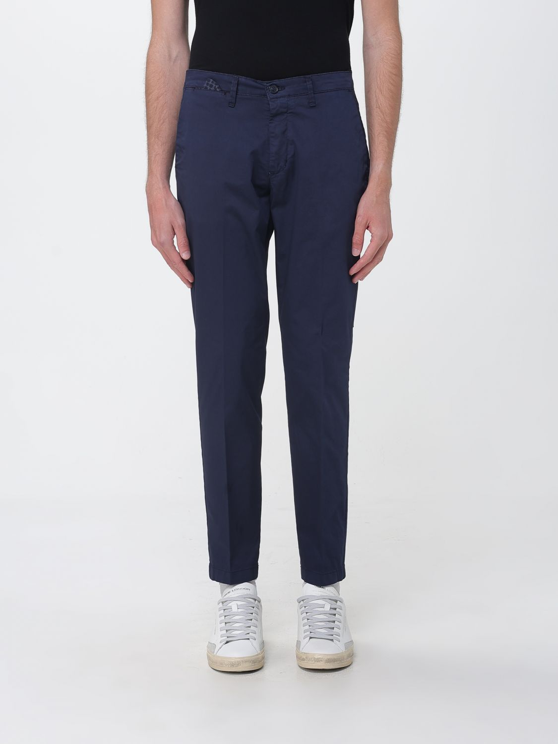 Xc Slim Fit Chino Trousers in Gabardine with Slash Pockets and Mid-Rise Waist
