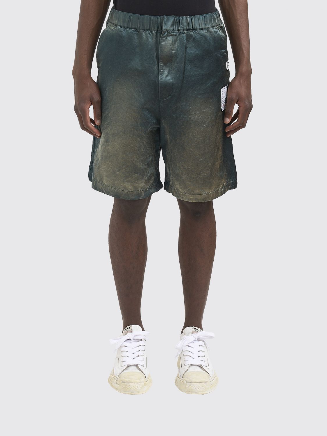 MAISON MIHARA YASUHIRO Abstract Print Cotton Jogging Shorts with Distressed Effect