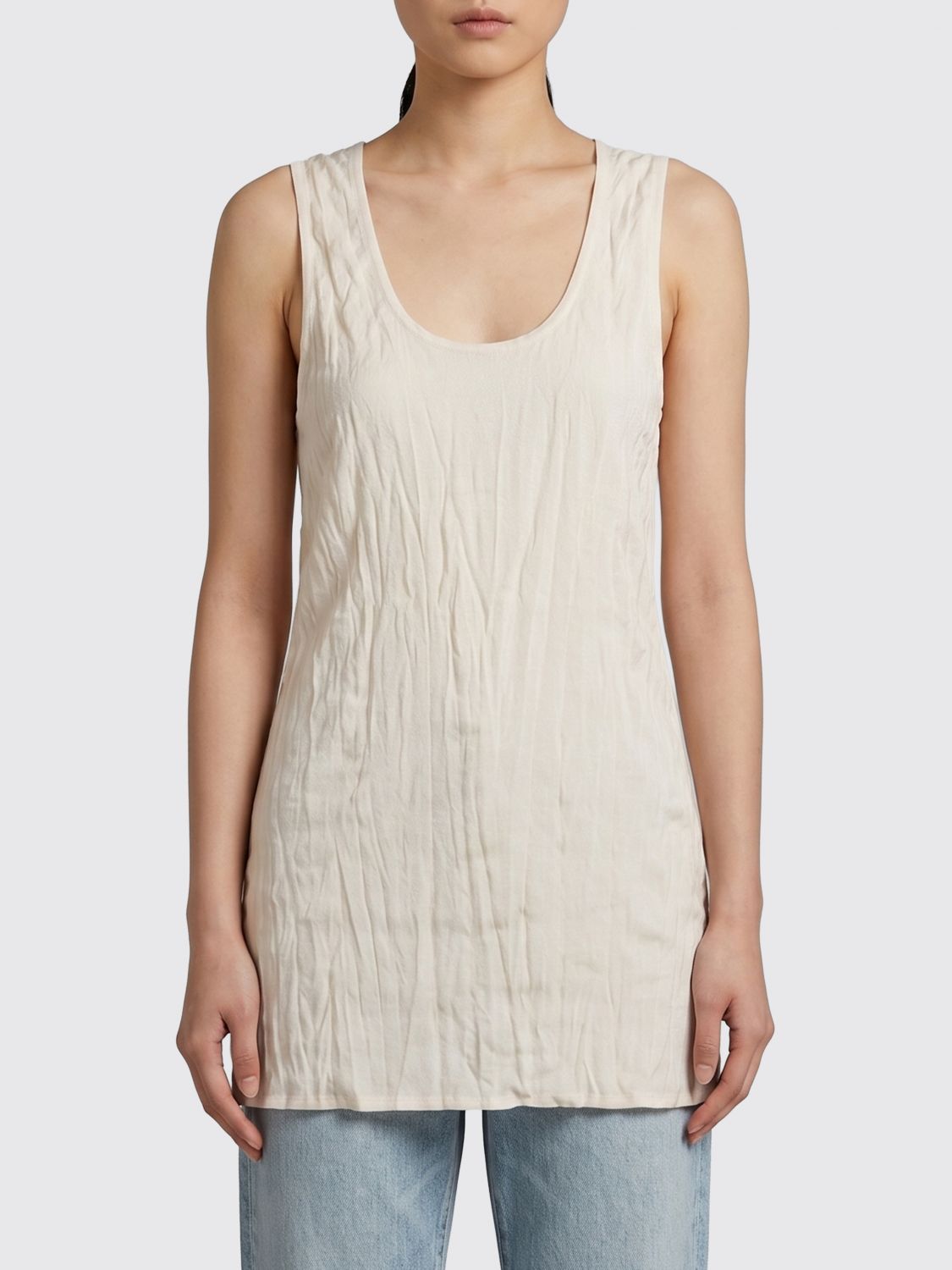 TOTEME Slim Fit Viscose Blend U-Neck Top with Crinkled Effect　TOTEME シワ加工を施したスリムフィット ビスコース ブレンド U ネック トップ TOTEME