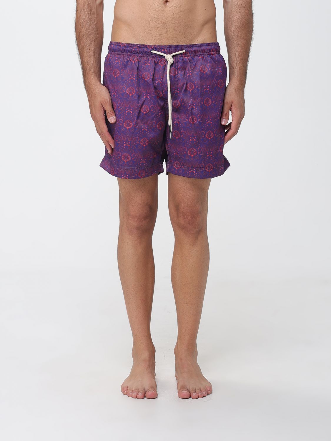 Peninsula Short Ethnic Pattern Swim Shorts With Drawstring Waist In Purple