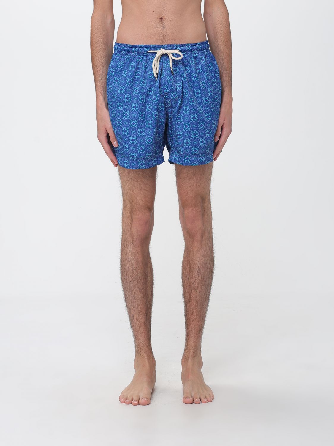 Peninsula Short Ethnic Pattern Swim Shorts With Drawstring Waist In Blue