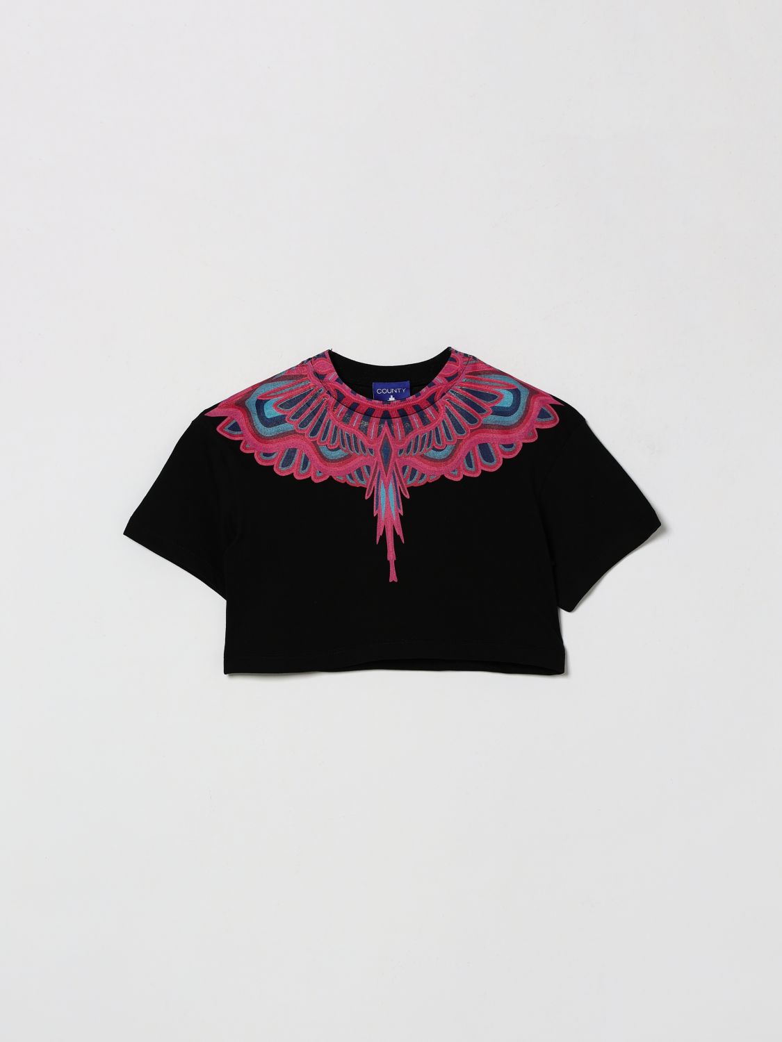 County of Milan T-shirt cropped da bambino in cotone con stampa grafica a contrasto