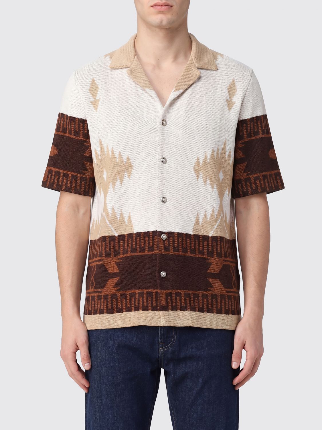 ALANUI Camicia bowling in cotone jacquard con motivo astratto e collo cubano