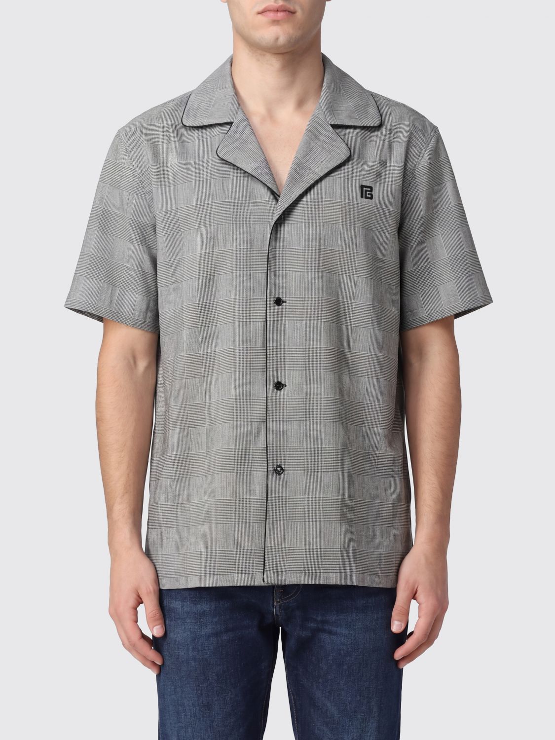 BALMAIN Camicia bowling in lana vergine con motivo Principe di Galles