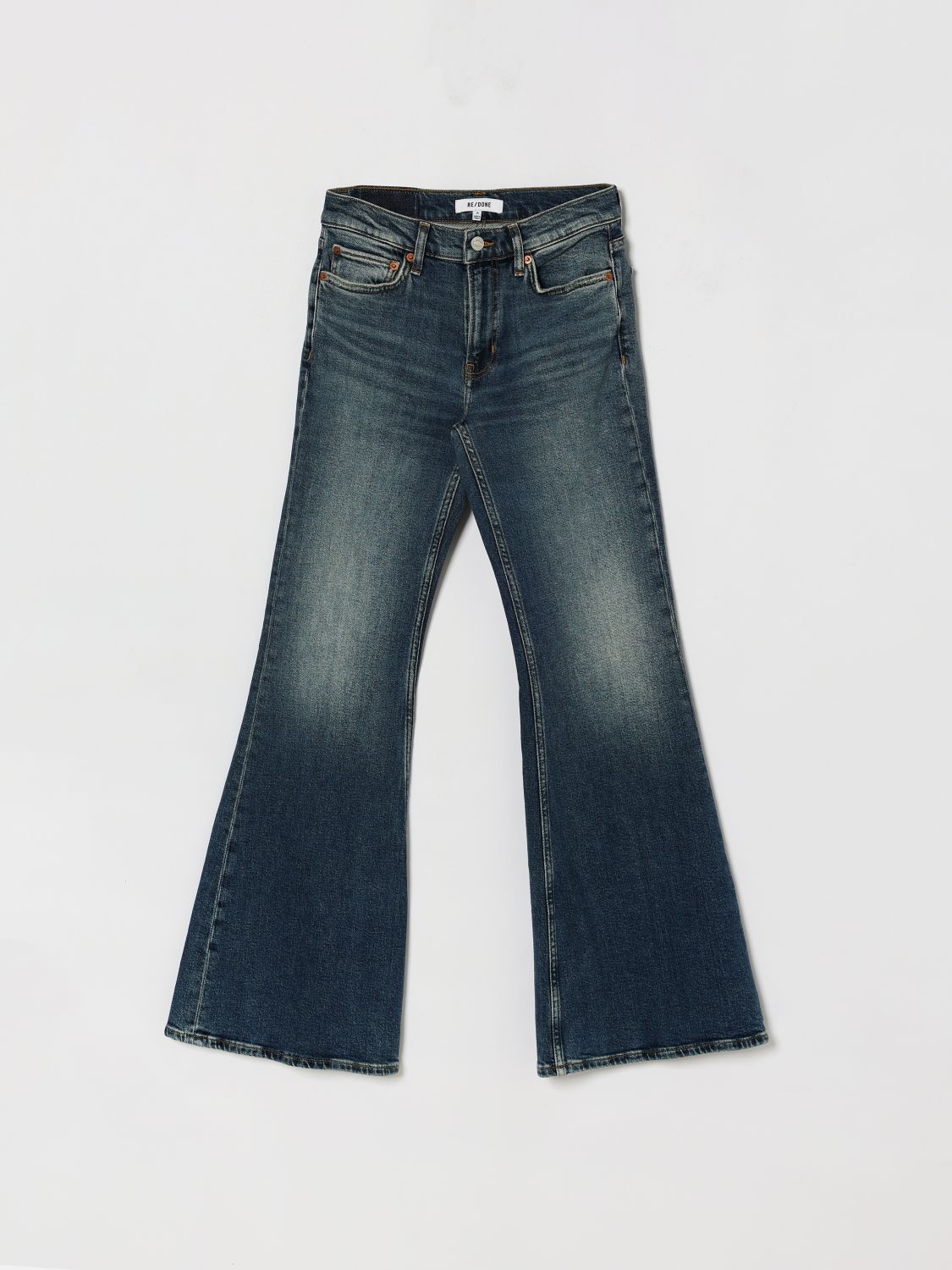 RE/DONE Boy's Flared Leg 5-Pocket Jeans in Medium Wash Cotton Denim