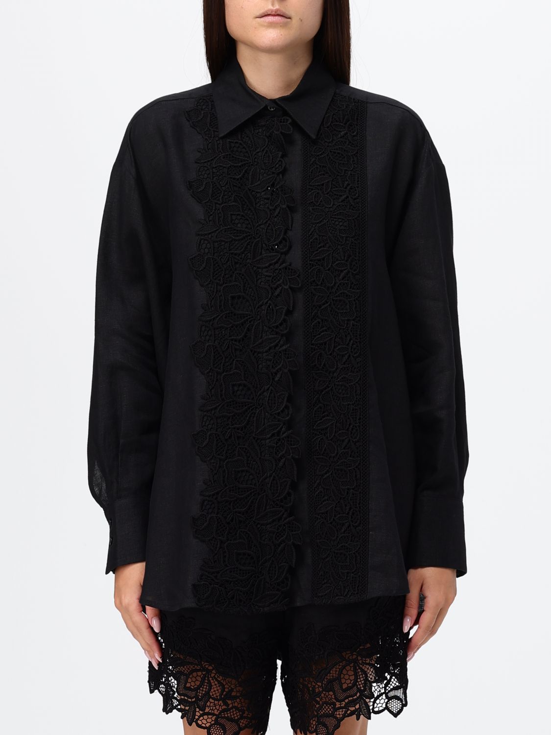 ERMANNO SCERVINO Relaxed Fit Linen Shirt with Lace Inserts