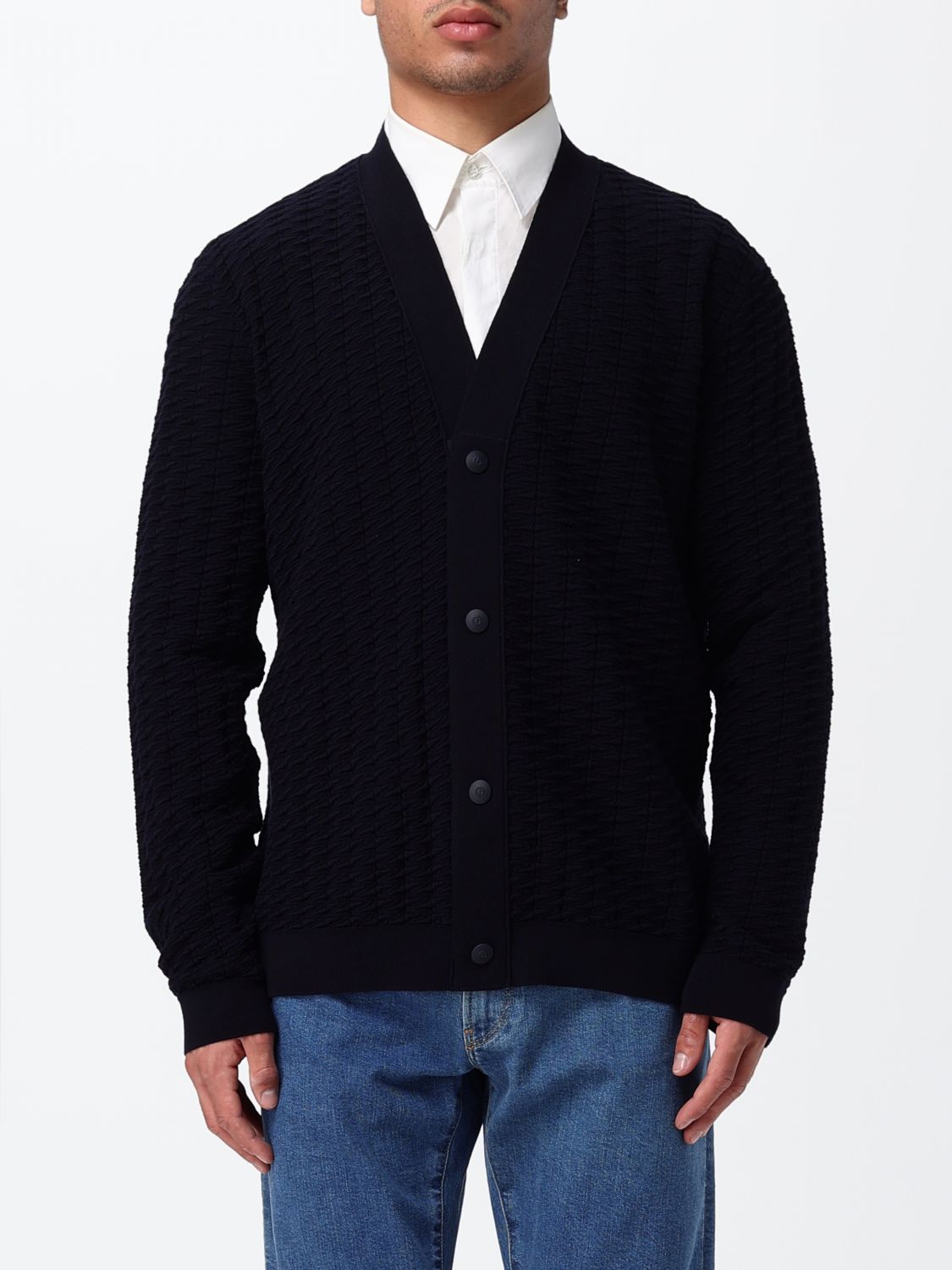 GIORGIO ARMANI Cardigan in lana vergine con scollo a V e spalle scese
