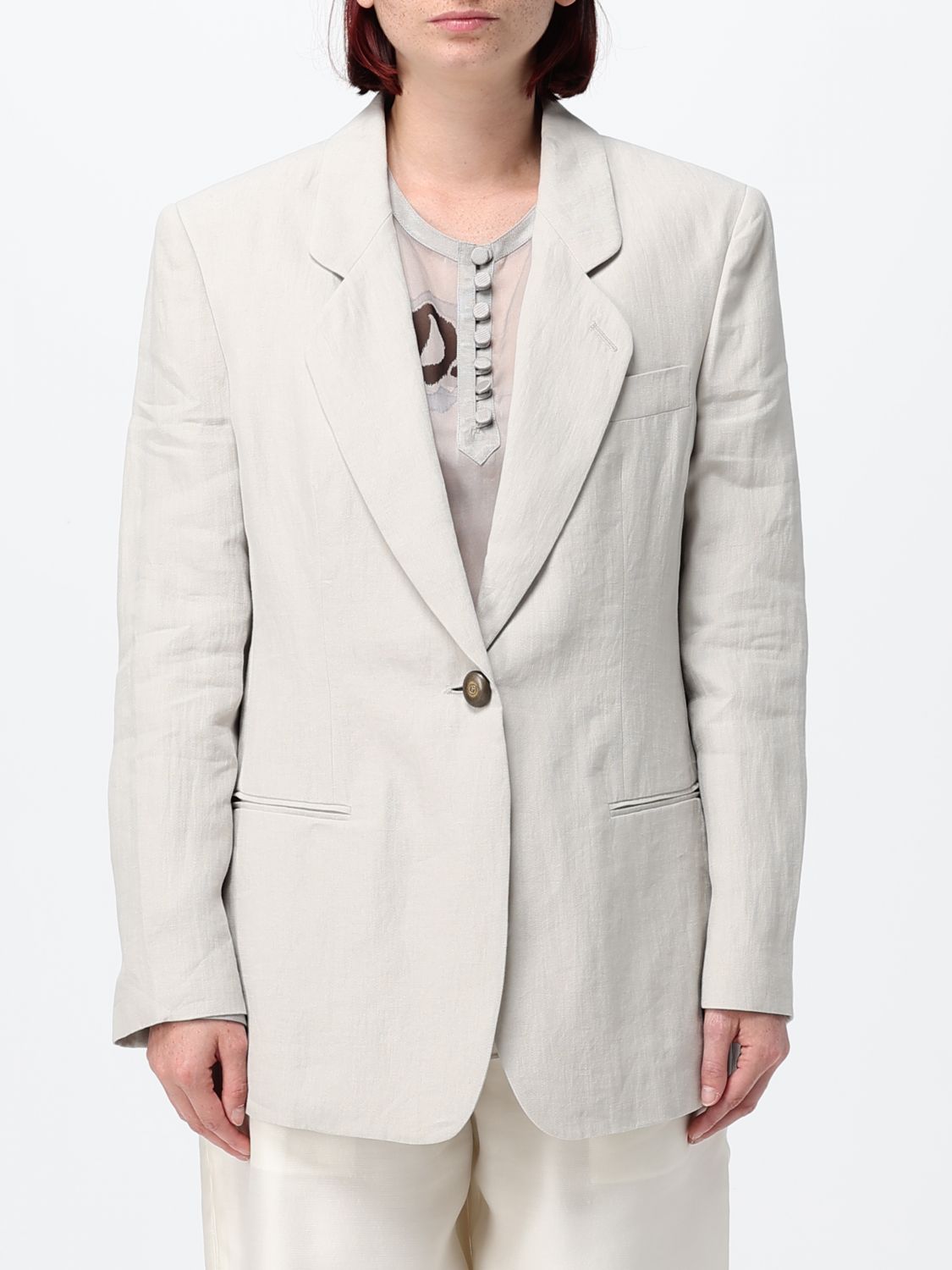 GIORGIO ARMANI Blazer corto in lino monopetto con chiusura a un bottone