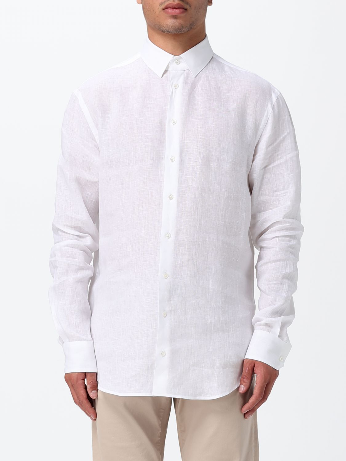 GIORGIO ARMANI Camicia in lino a maniche lunghe con collo francese