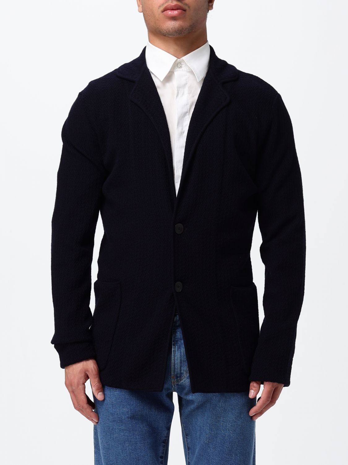 GIORGIO ARMANI Blazer monopetto in lana vergine con tasche a toppa