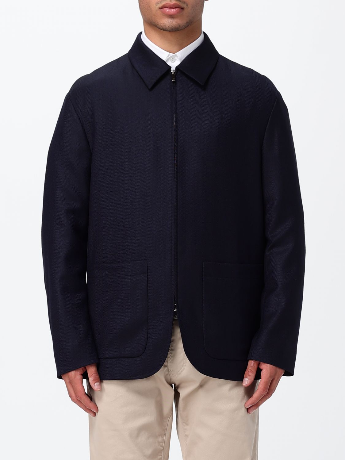 GIORGIO ARMANI Giacca a camicia in lana e cashmere con chiusura a zip