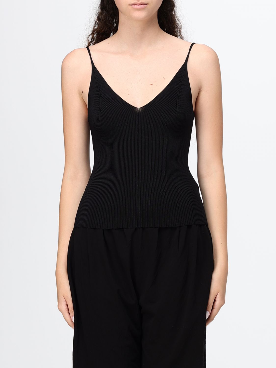 KHAITE Slim-Fit V-Neck Knit Top with Thin Straps