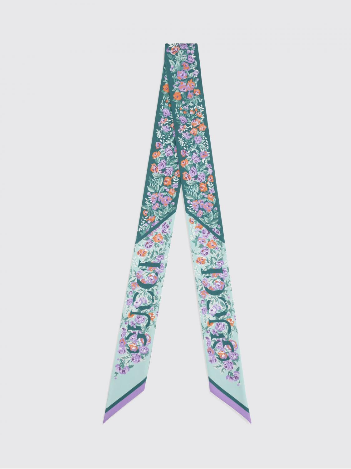 GUCCI Bandeau rettangolare in pura seta con stampa floreale e logo a contrasto