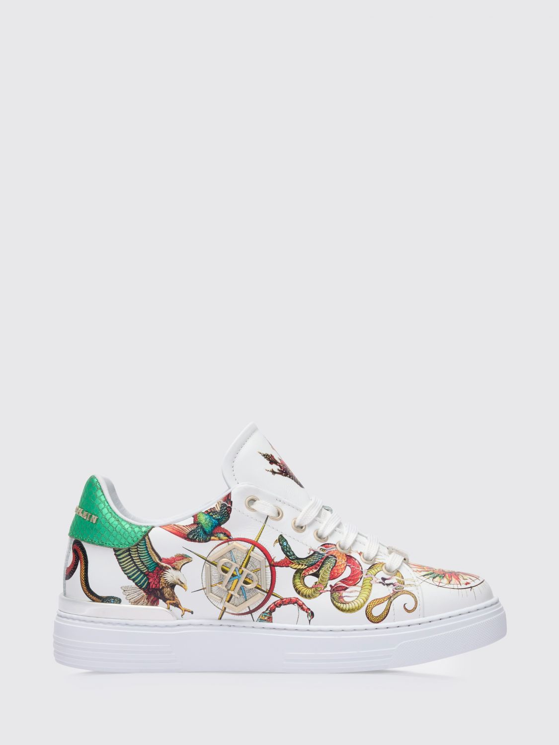 PHILIPP PLEIN Low-Top-Sneaker aus glattem Kalbsleder mit seitlichem Hexagon-Logo