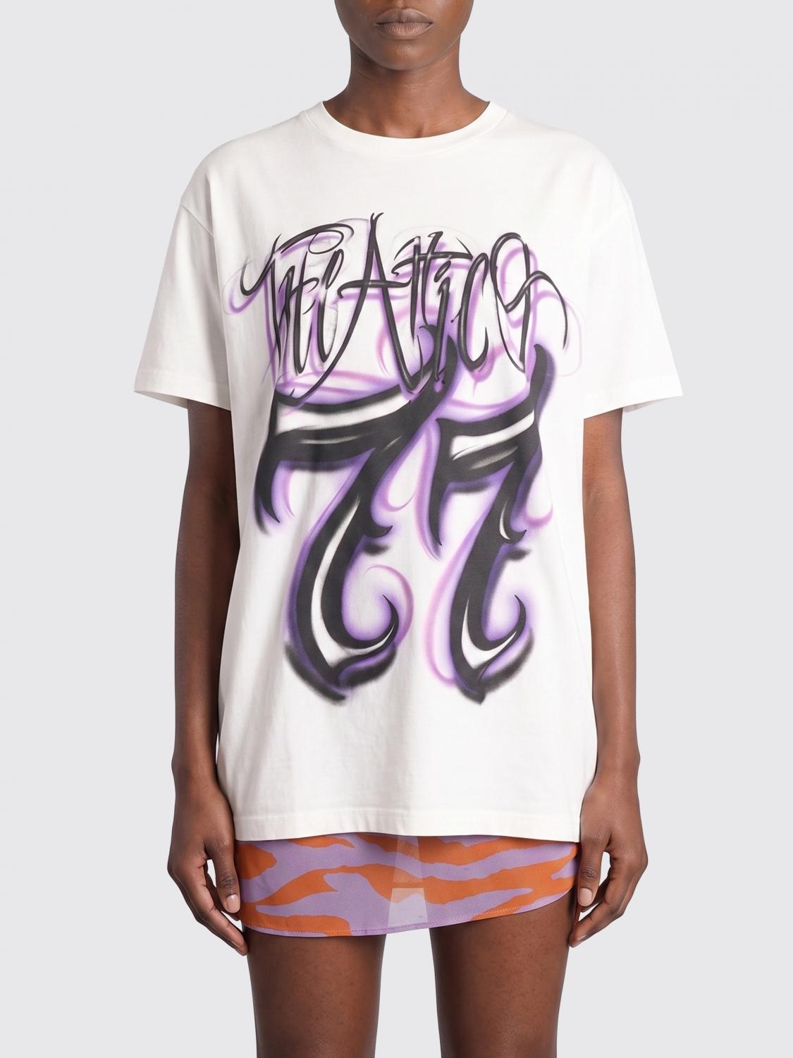 THE ATTICO Relaxed Fit Cotton T-Shirt with Front Graffiti Logo Print　THE ATTICO リラックスフィット コットン Tシャツ フロントグラフィティロゴプリント THE