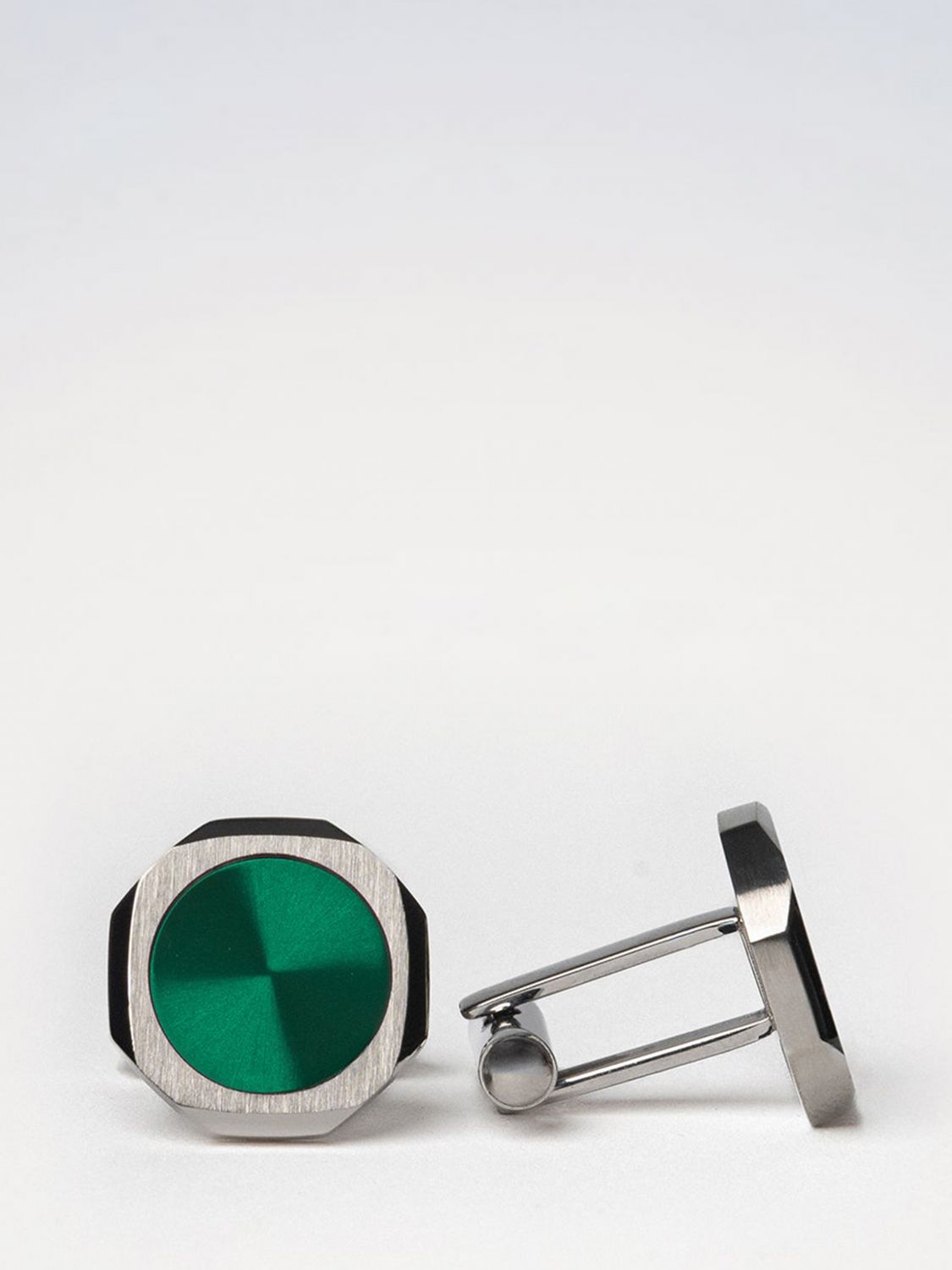 D1 Milano Two-Tone Steel Cufflinks with Rounded Shape and Engraved Logo