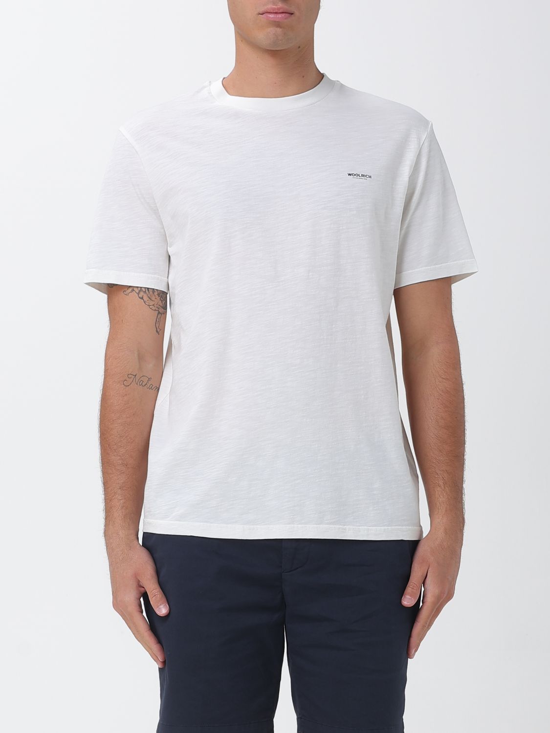 WOOLRICH Baumwoll-T-Shirt mit Rundhalsausschnitt und Kontrast-Logodruck von