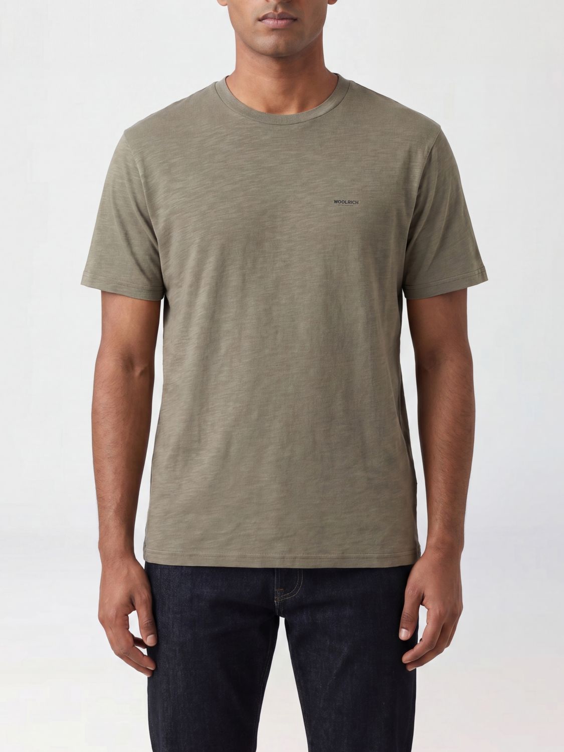 WOOLRICH Crew-Neck Cotton T-Shirt with Contrast Logo Print