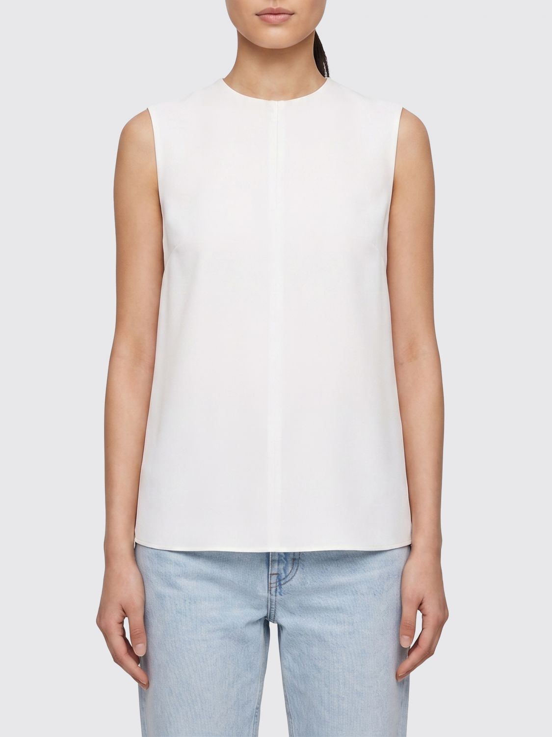 TOTEME Sleeveless Linen-Blend Crewneck Top with Back Zip Closure　TOTEME ノースリーブ リネンブレンド クルーネック トップ、バック ジップ開閉 TOTEME