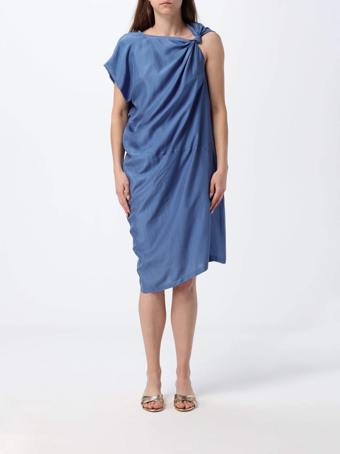 TELA Caftano midi monospalla in lino con design asimmetrico