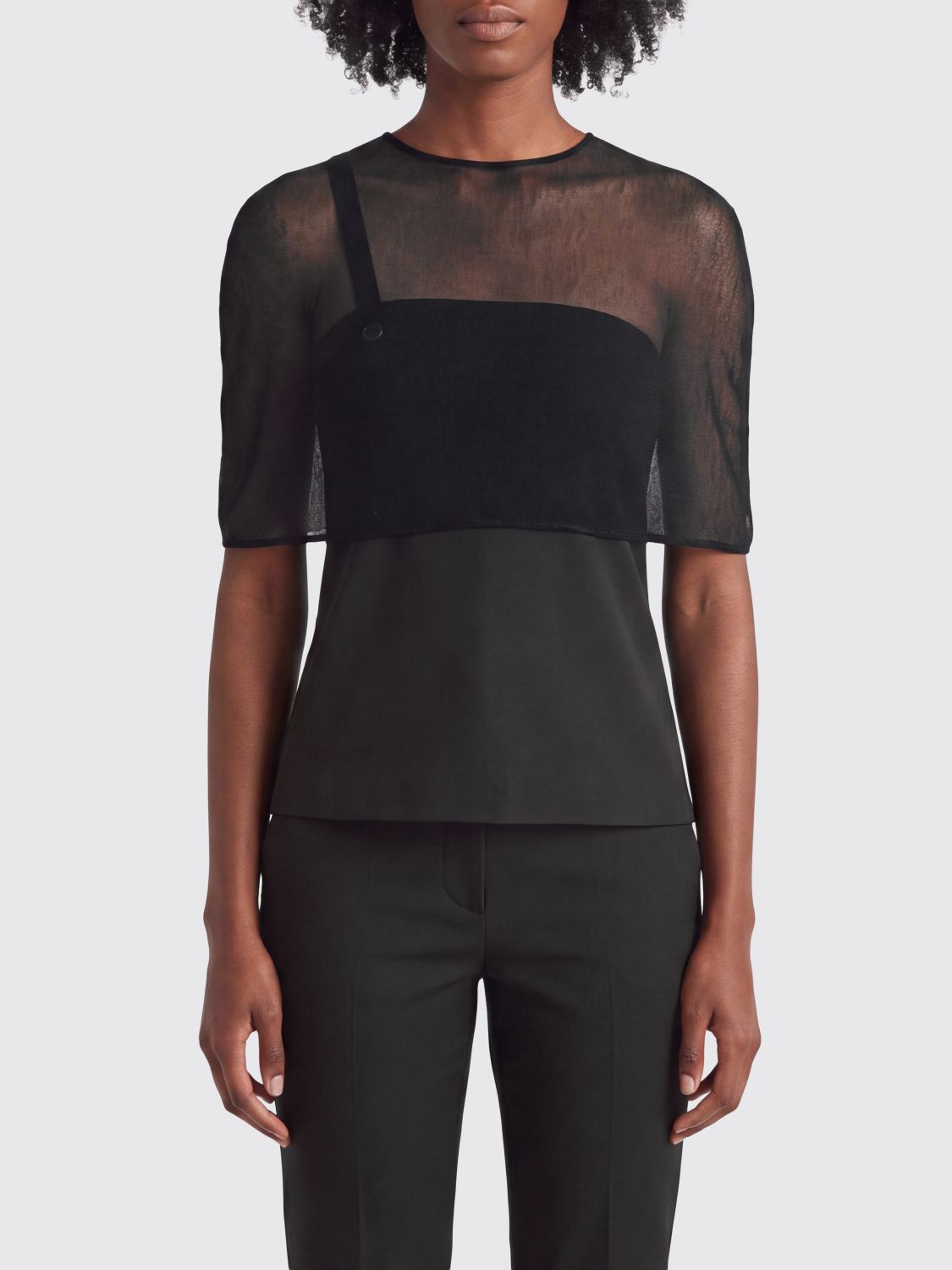 Paloma Wool Contemporary Sheer V-Neck Top in Cotton Blend With Slim Fit