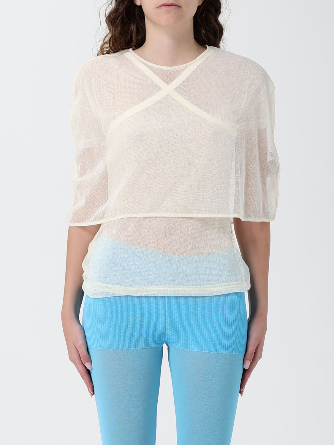PALOMA WOOL Top a maniche corte in misto cotone con scollo a V