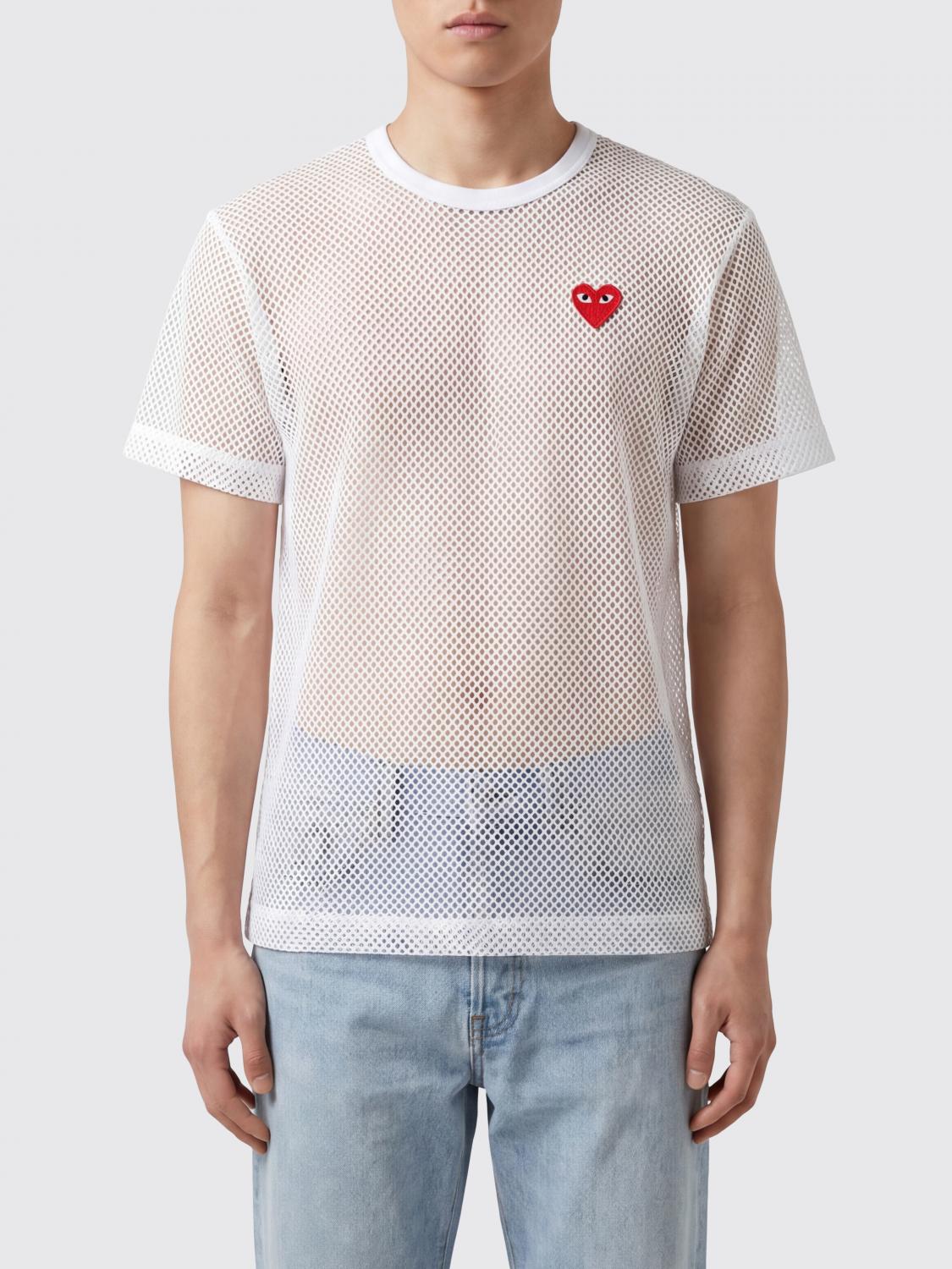 COMME DES GARÇONS PLAY Mesh Nylon T-Shirt with Contrasting Logo Patch　COMME DES GARÇONS PLAY コントラストロゴパッチ付きメッシュナイロン T シャツ COMME