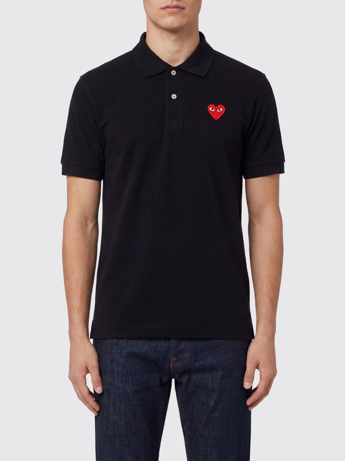 COMME DES GARÇONS PLAY Slim Fit Cotton Polo Shirt with Contrasting Logo　COMME DES GARÇONS PLAY コントラストロゴ付きスリムフィットコットンポロシャツ COMME