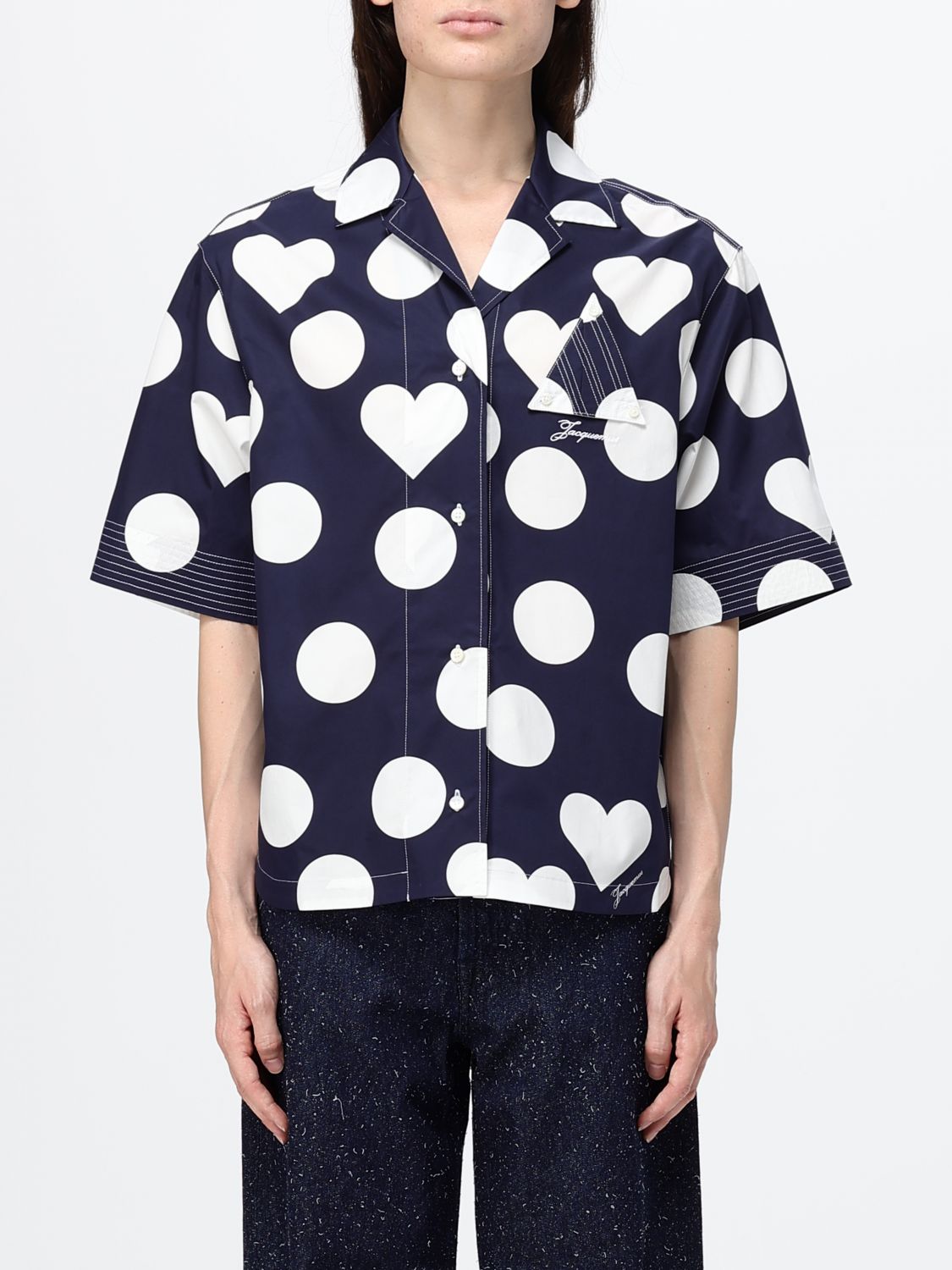 JACQUEMUS Marin Polka Dot Cotton Shirt with Cuban Collar　JACQUEMUS マリン ポルカドット コットン シャツ キューバ襟付き JACQUEMUS