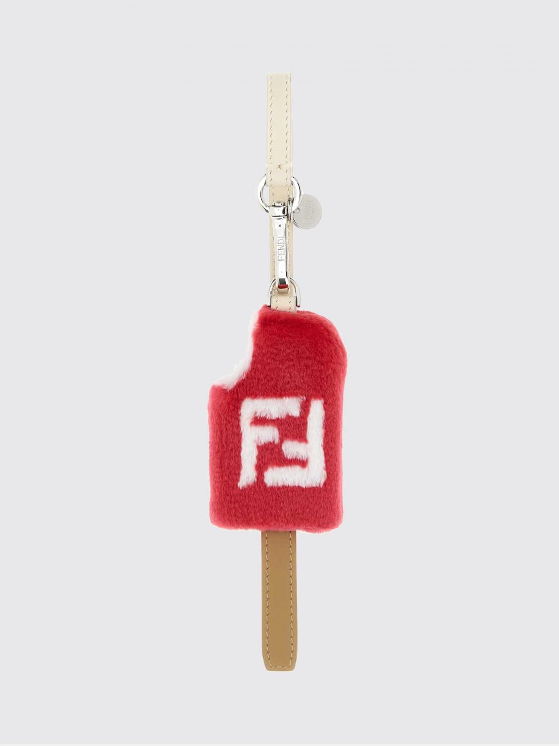FENDI Portachiavi in shearling e pelle con monogramma FF e moschettone