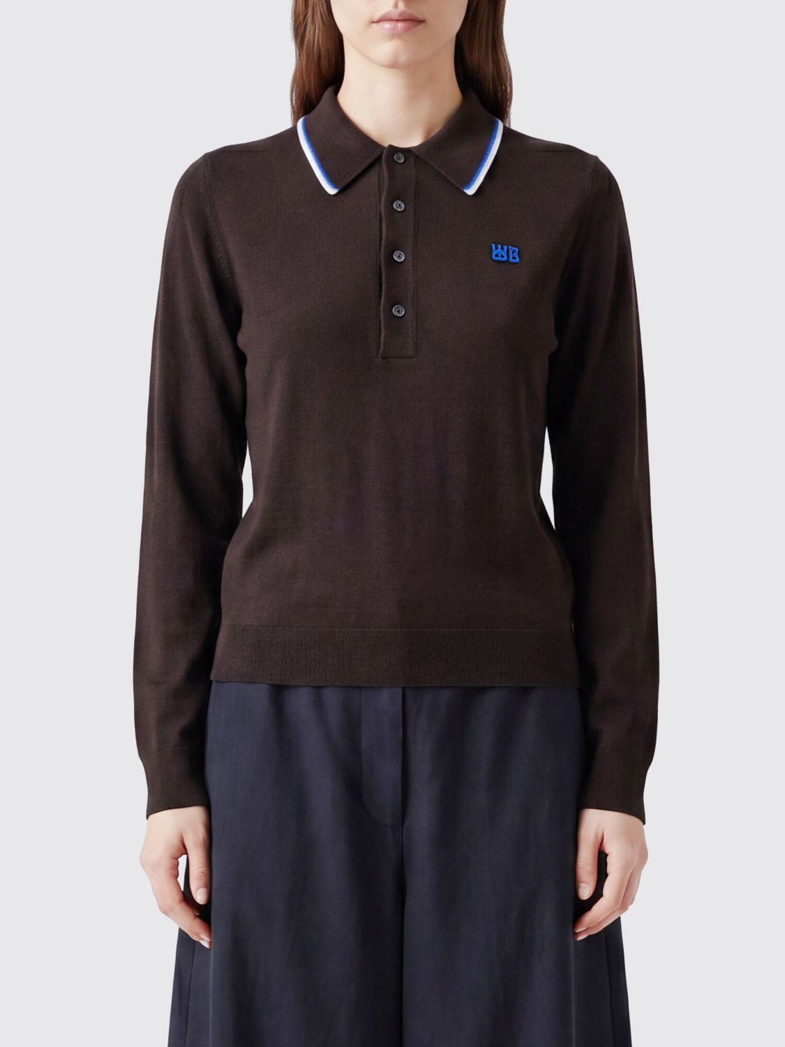 WALES BONNER Polo in maglia di lana a maniche lunghe con profili a contrasto