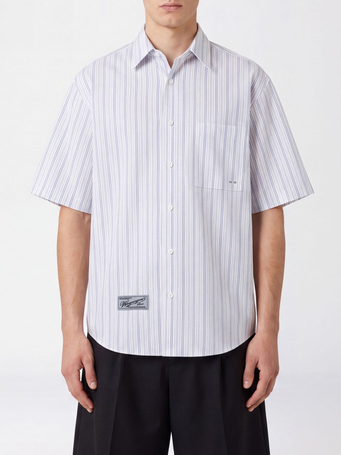 Wooyoungmi Short-Sleeved Striped Cotton-Blend Shirt