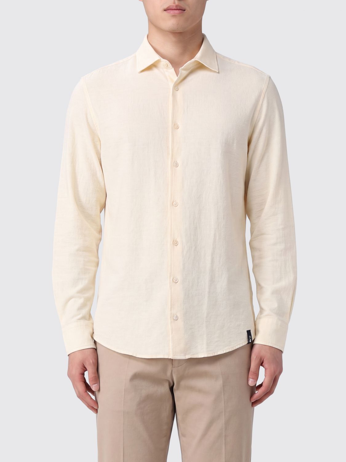 DRUMOHR Slim Fit French Collar Shirt in a Linen and Cotton Blend